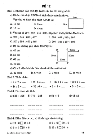 bộ đề kiểm tra định kì toán 3 - tập 1