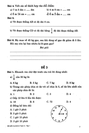 bộ đề kiểm tra định kì toán 3 - tập 1