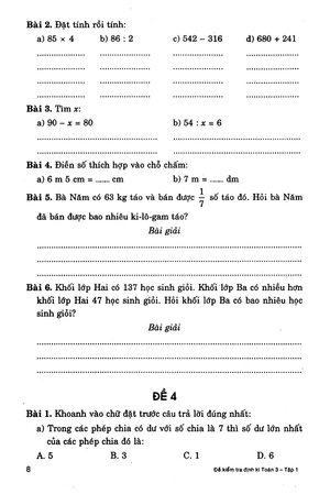 bộ đề kiểm tra định kì toán 3 - tập 1