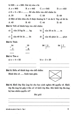 bộ đề kiểm tra định kì toán 3 - tập 1