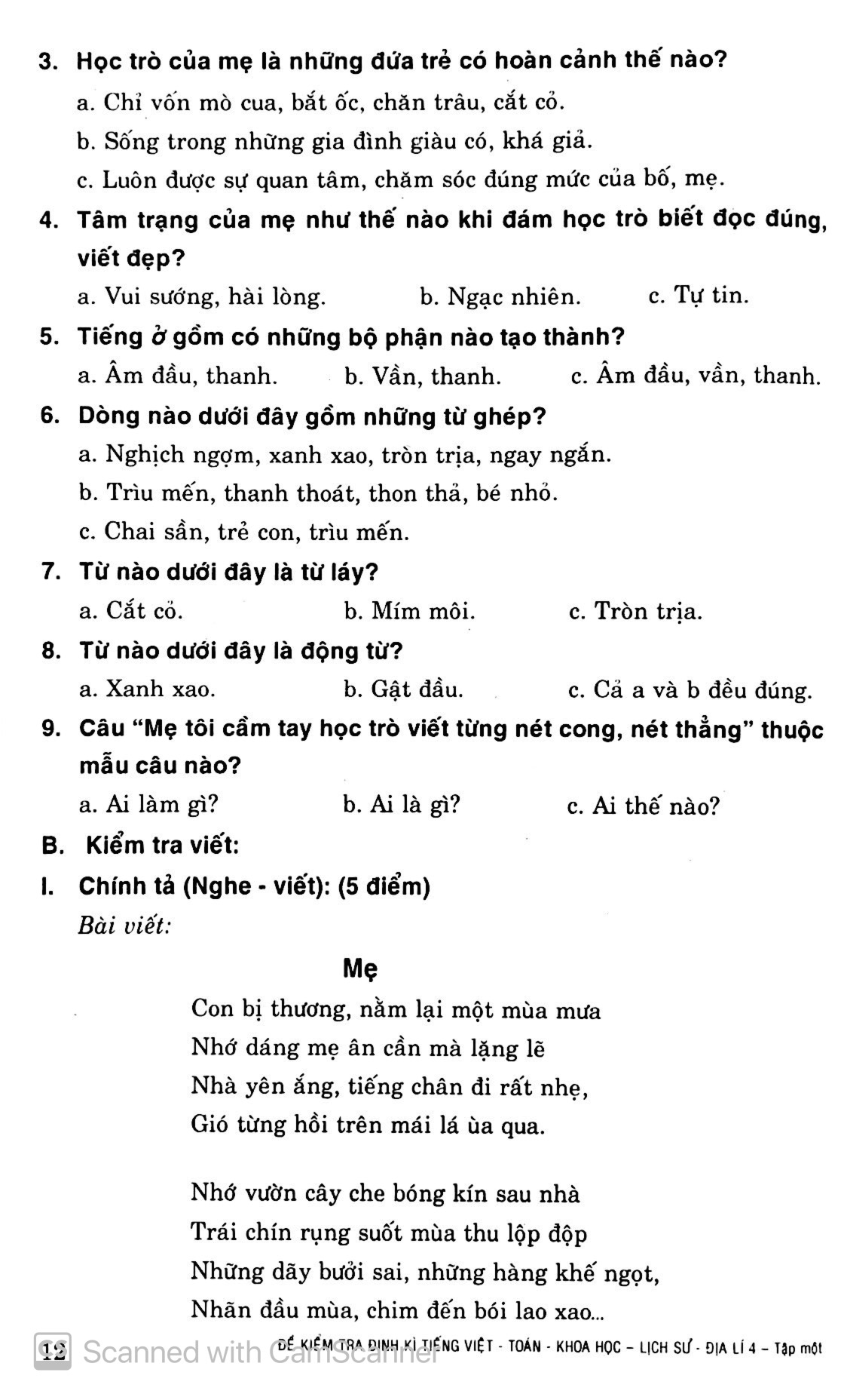 bộ đề kiểm tra định kỳ tiếng việt - toán- khoa học- lịch sử -địa lí 4 - tập 1