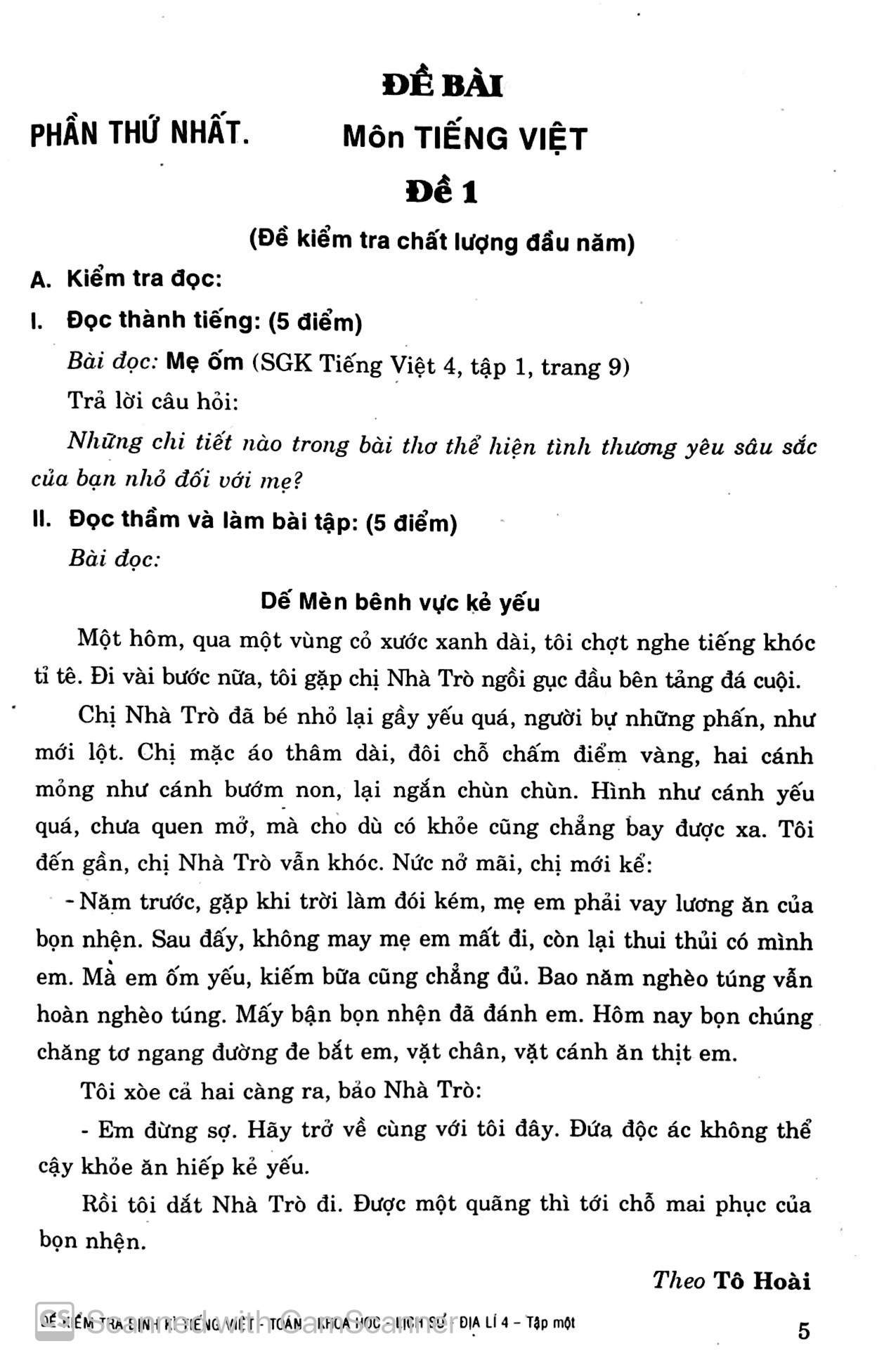 bộ đề kiểm tra định kỳ tiếng việt - toán- khoa học- lịch sử -địa lí 4 - tập 1