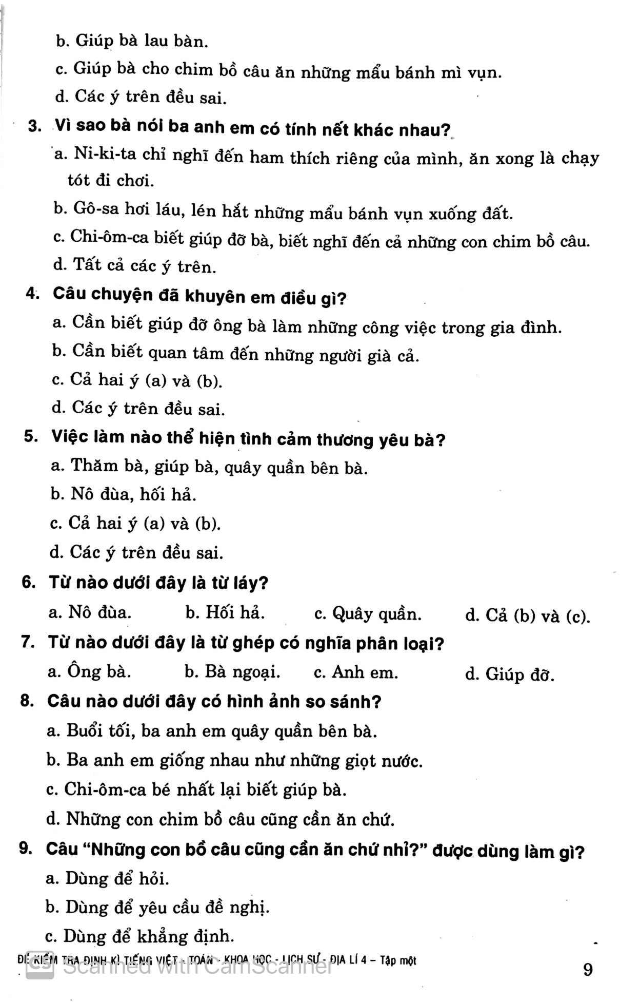 bộ đề kiểm tra định kỳ tiếng việt - toán- khoa học- lịch sử -địa lí 4 - tập 1