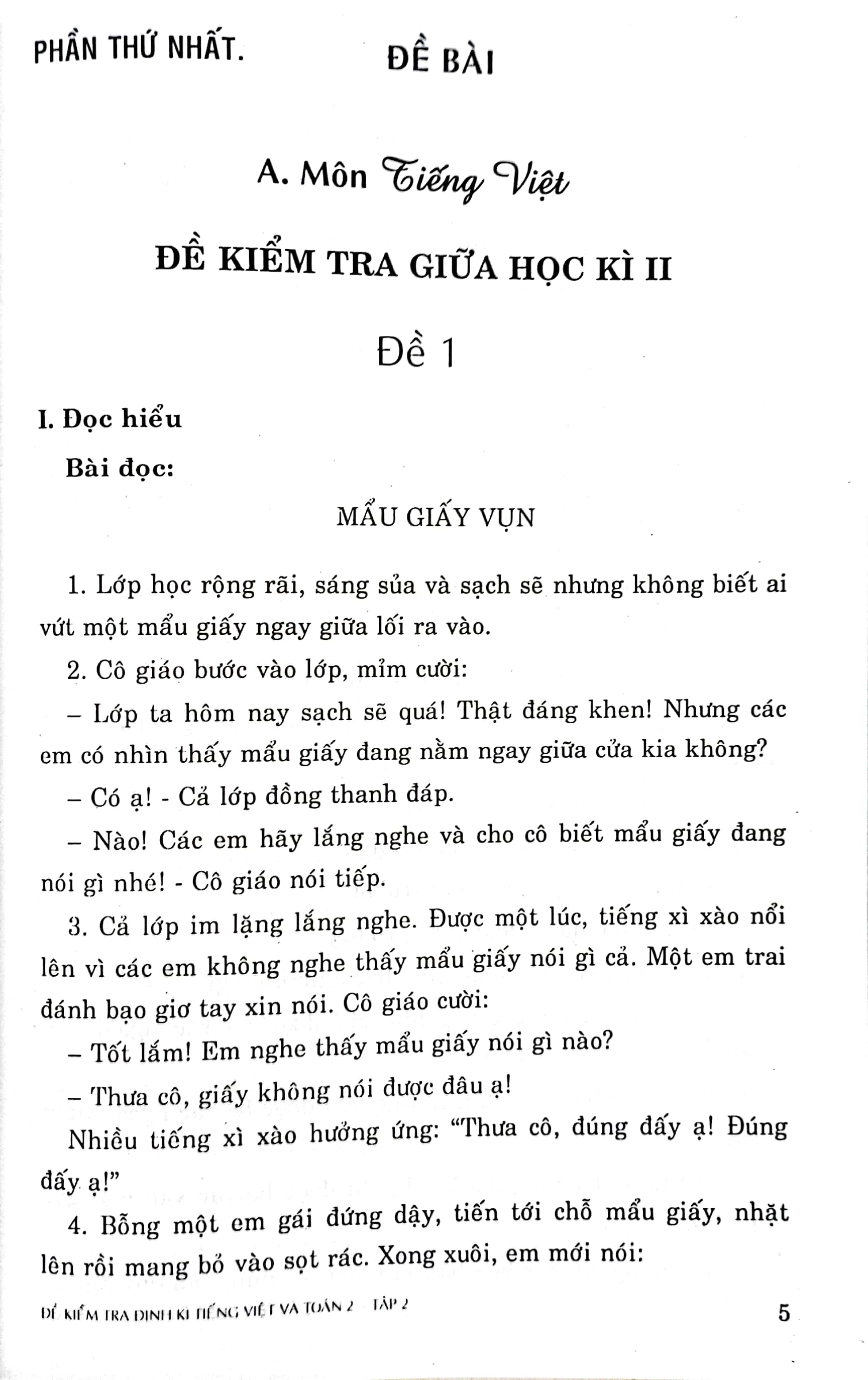 bộ đề kiểm tra định kỳ tiếng việt và toán 2 - tập hai
