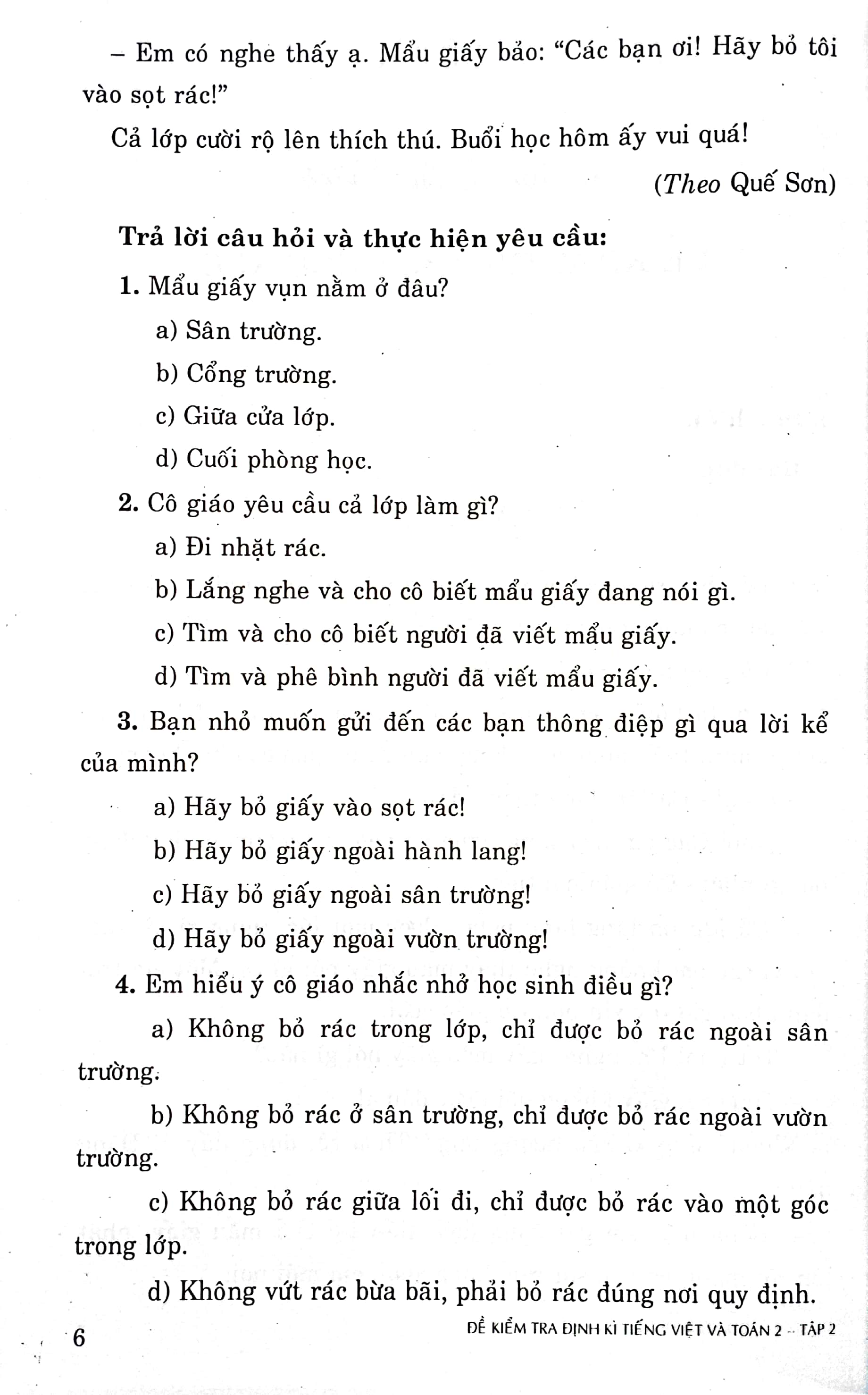 bộ đề kiểm tra định kỳ tiếng việt và toán 2 - tập hai