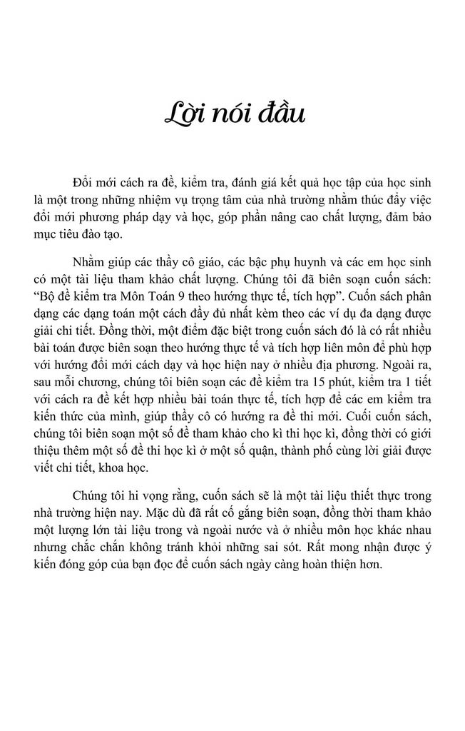 bộ đề kiểm tra môn toán 9 theo hướng thực tế, tích hợp