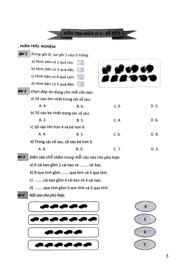bộ đề kiểm tra môn toán - lớp 1 (kết nối)