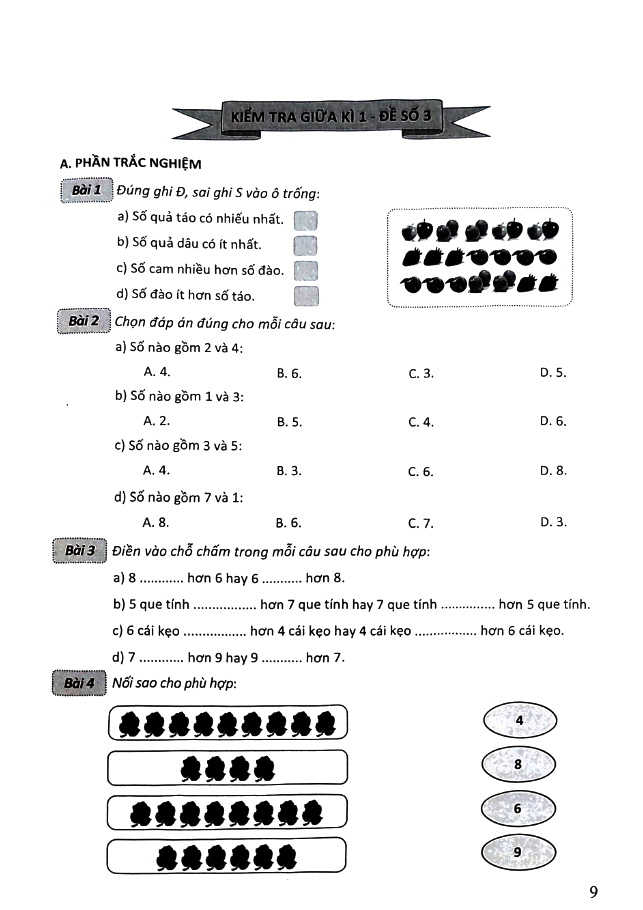 bộ đề kiểm tra môn toán - lớp 1 (kết nối)