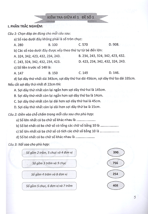 bộ đề kiểm tra môn toán - lớp 3 (chân trời)