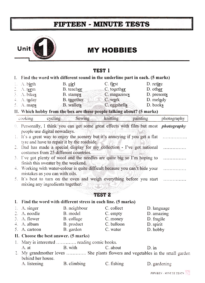 bộ đề kiểm tra tiếng anh 7