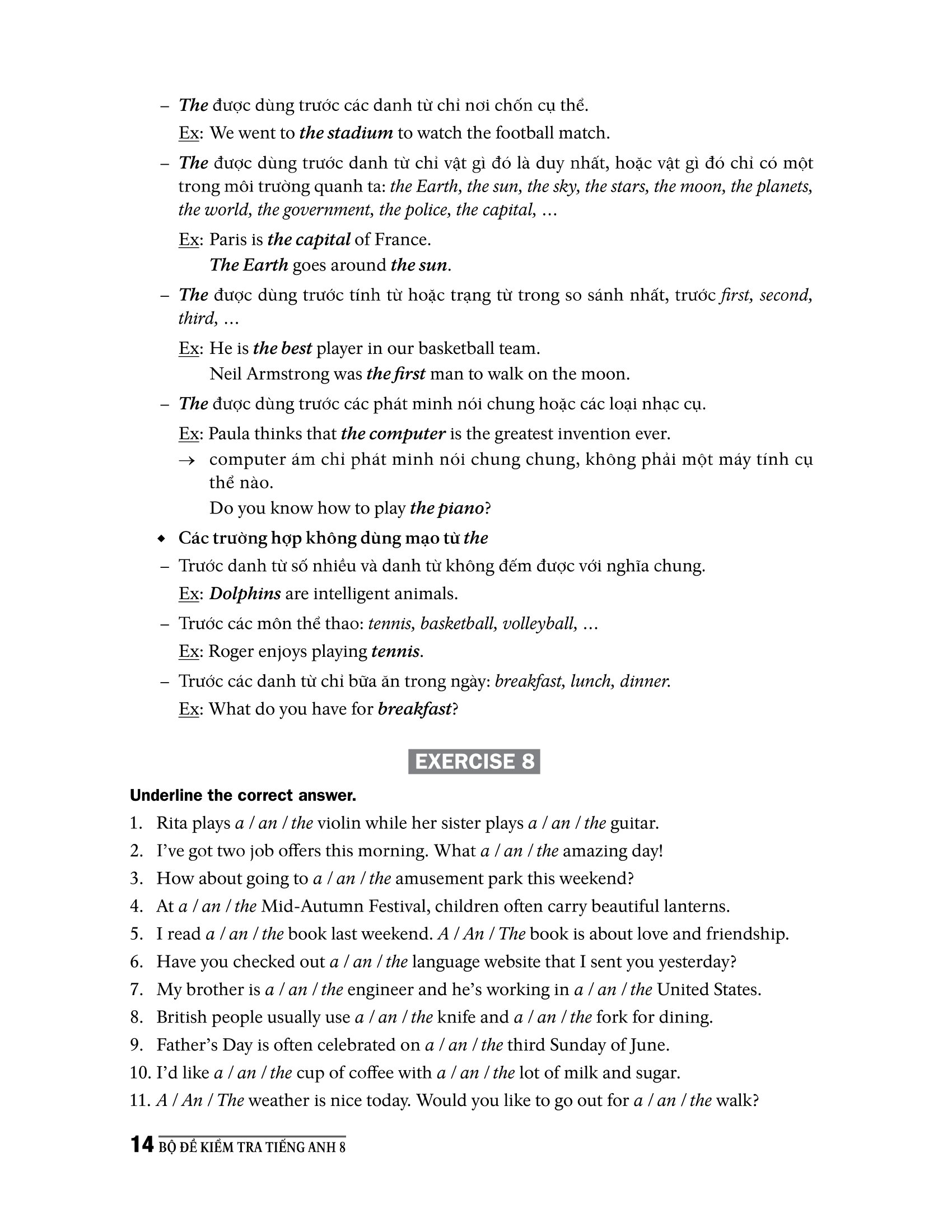 bộ đề kiểm tra tiếng anh 8 (chương trình thí điểm)