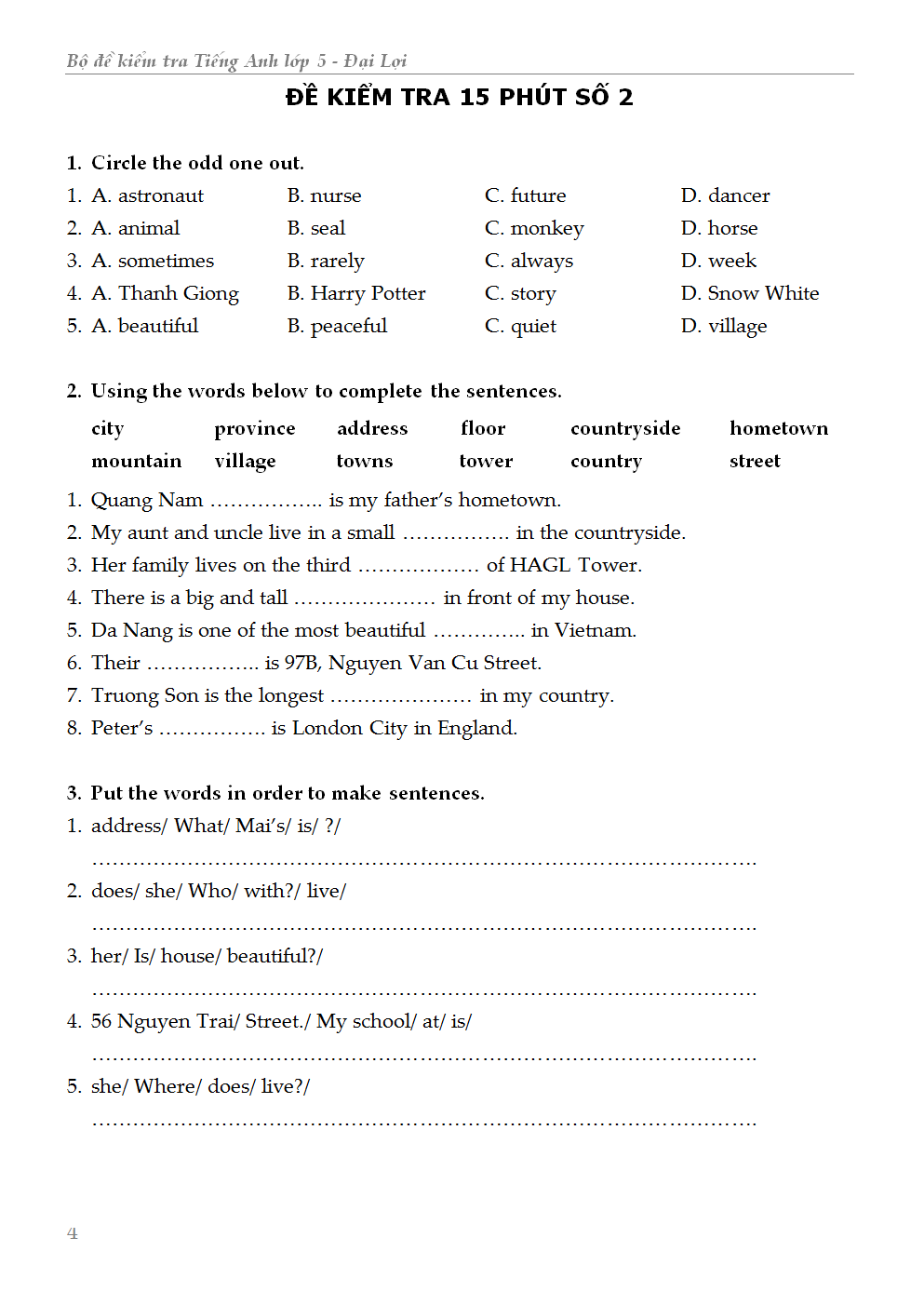 bộ đề kiểm tra tiếng anh - lớp 5