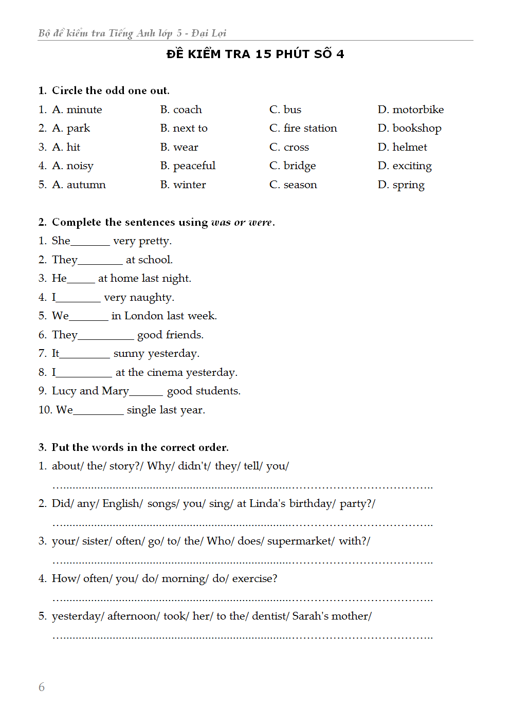bộ đề kiểm tra tiếng anh - lớp 5