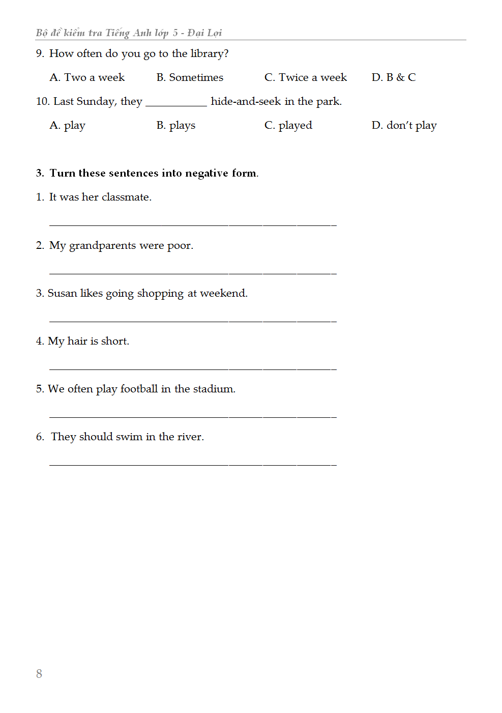 bộ đề kiểm tra tiếng anh - lớp 5