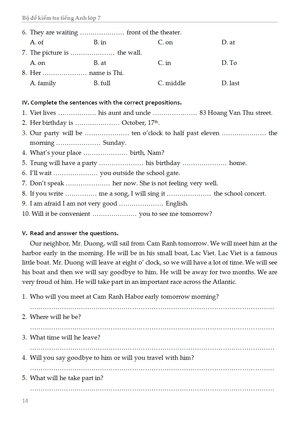 bộ đề kiểm tra tiếng anh - lớp 7