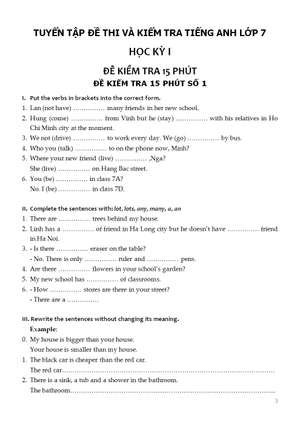 bộ đề kiểm tra tiếng anh - lớp 7