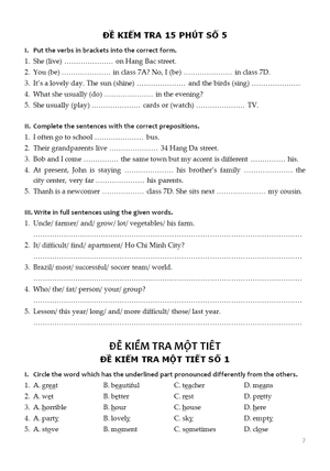 bộ đề kiểm tra tiếng anh - lớp 7