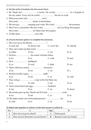 bộ đề kiểm tra tiếng anh - lớp 7