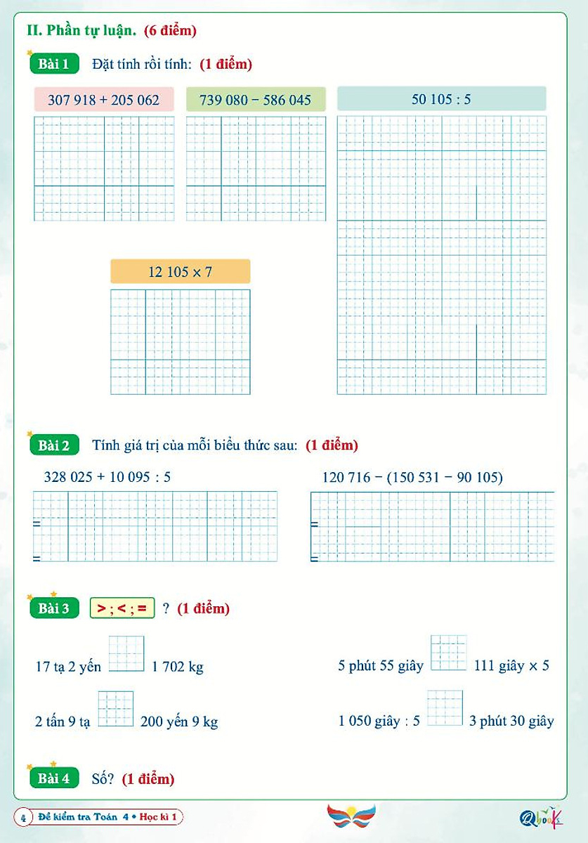 Bộ
						
										
										Đề Kiểm Tra Toán 4 - Học Kì 1 (Cánh Diều)