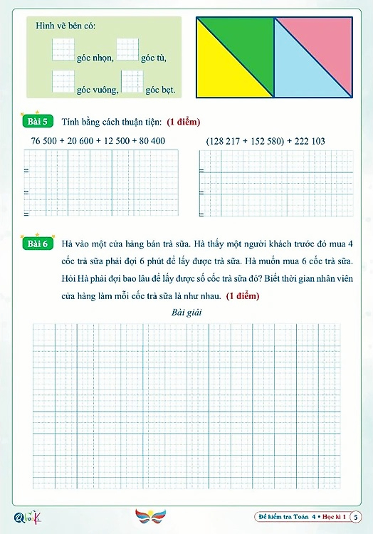 Bộ
						
										
										Đề Kiểm Tra Toán 4 - Học Kì 1 (Cánh Diều)
