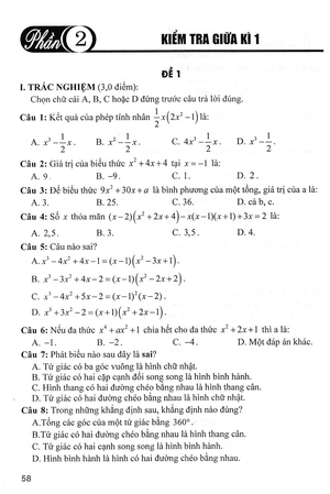 bộ đề kiểm tra toán 8 (bám sát sgk chân trời sáng tạo)