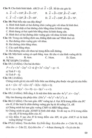 bộ đề kiểm tra toán 8 (bám sát sgk chân trời sáng tạo)
