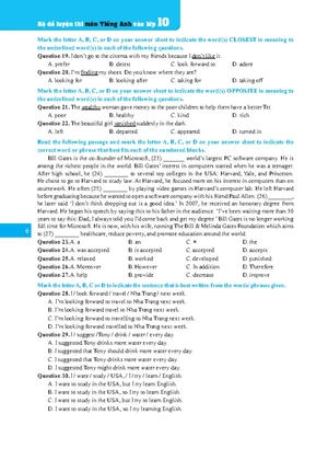bộ đề luyện thi môn tiếng anh vào lớp 10 (có đáp án)