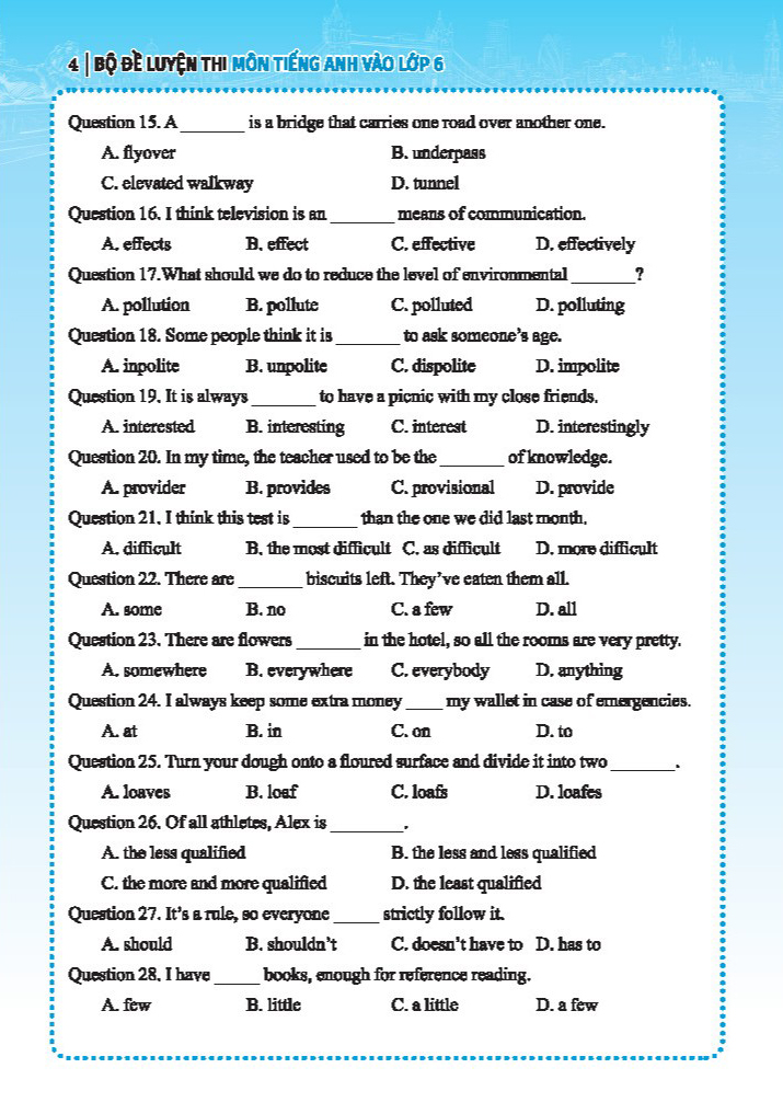 bộ đề luyện thi môn tiếng anh vào lớp 6 trường chuyên, trường chất lượng cao - có đáp án