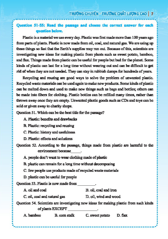 bộ đề luyện thi môn tiếng anh vào lớp 6 trường chuyên, trường chất lượng cao - có đáp án