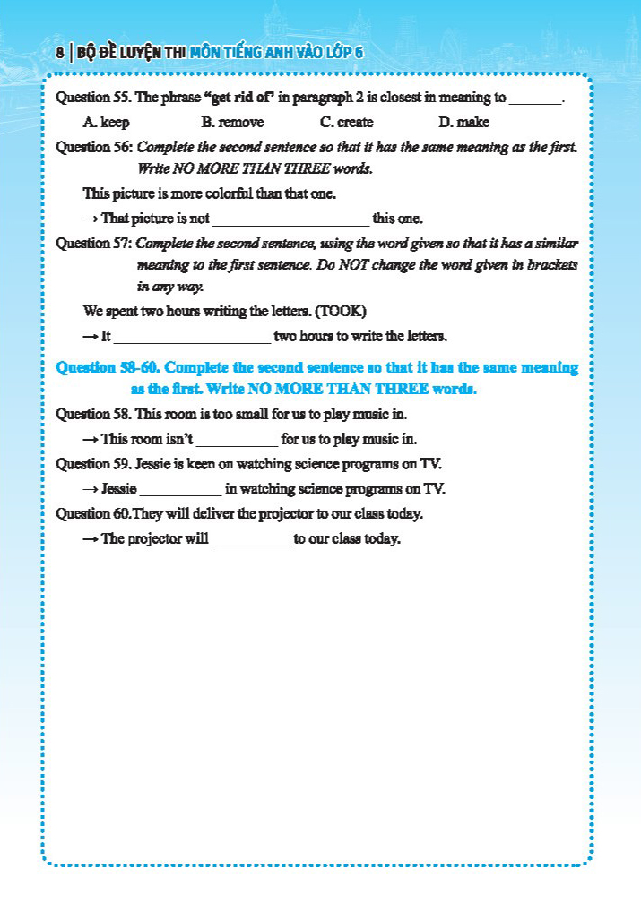 bộ đề luyện thi môn tiếng anh vào lớp 6 trường chuyên, trường chất lượng cao - có đáp án