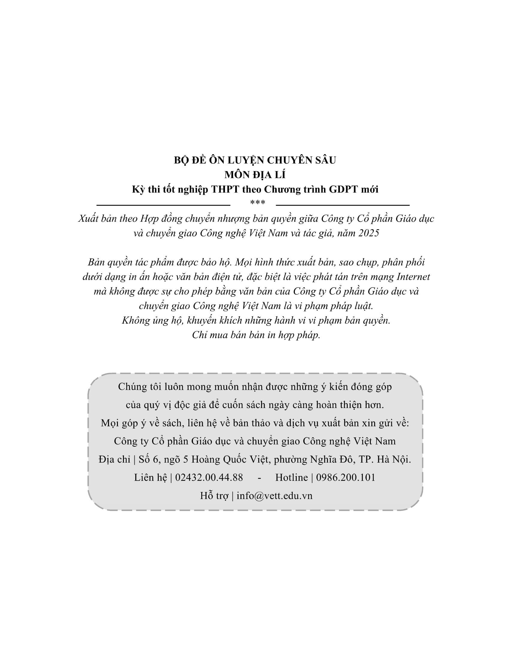 Bộ Đề Ôn Luyện Chuyên Sâu - Môn Địa Lí - Kỳ Thi Tốt Nghiệp THPT Theo Chương Trình GDPT Mới