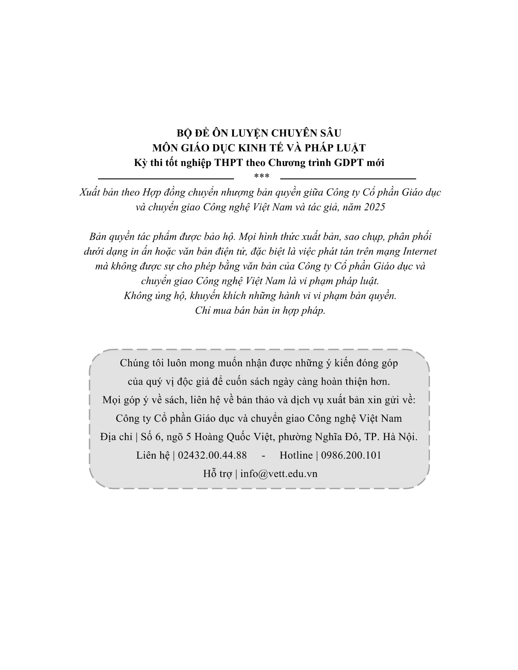 Bộ Đề Ôn Luyện Chuyên Sâu - Môn Giáo Dục Kinh Tế Và Pháp Luật - Kỳ Thi Tốt Nghiệp THPT Theo Chương Trình GDPT Mới