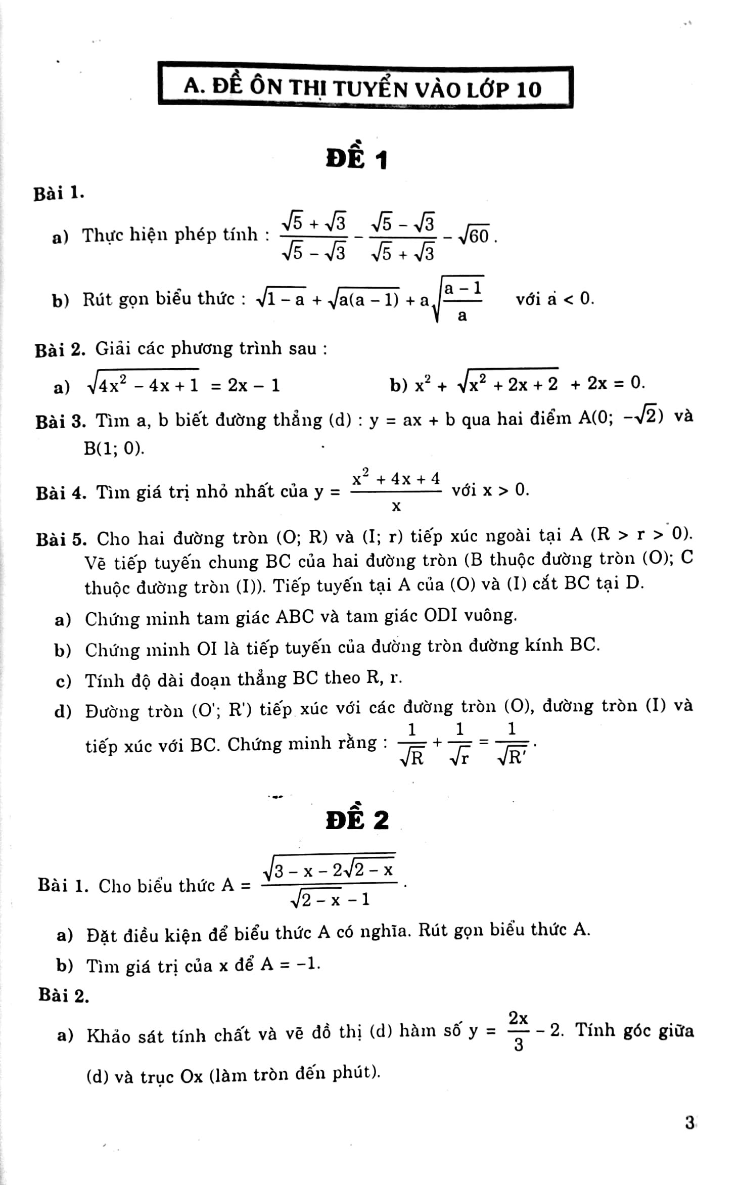 bộ đề thi môn toán 9 vào lớp 10 (tái bản 2023)
