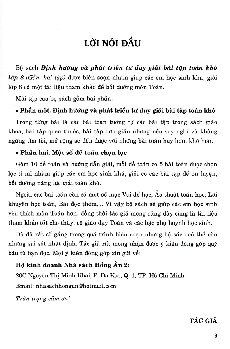 bộ định hướng và phát triển tư duy giải bài tập toán khó lớp 8 - tập 2