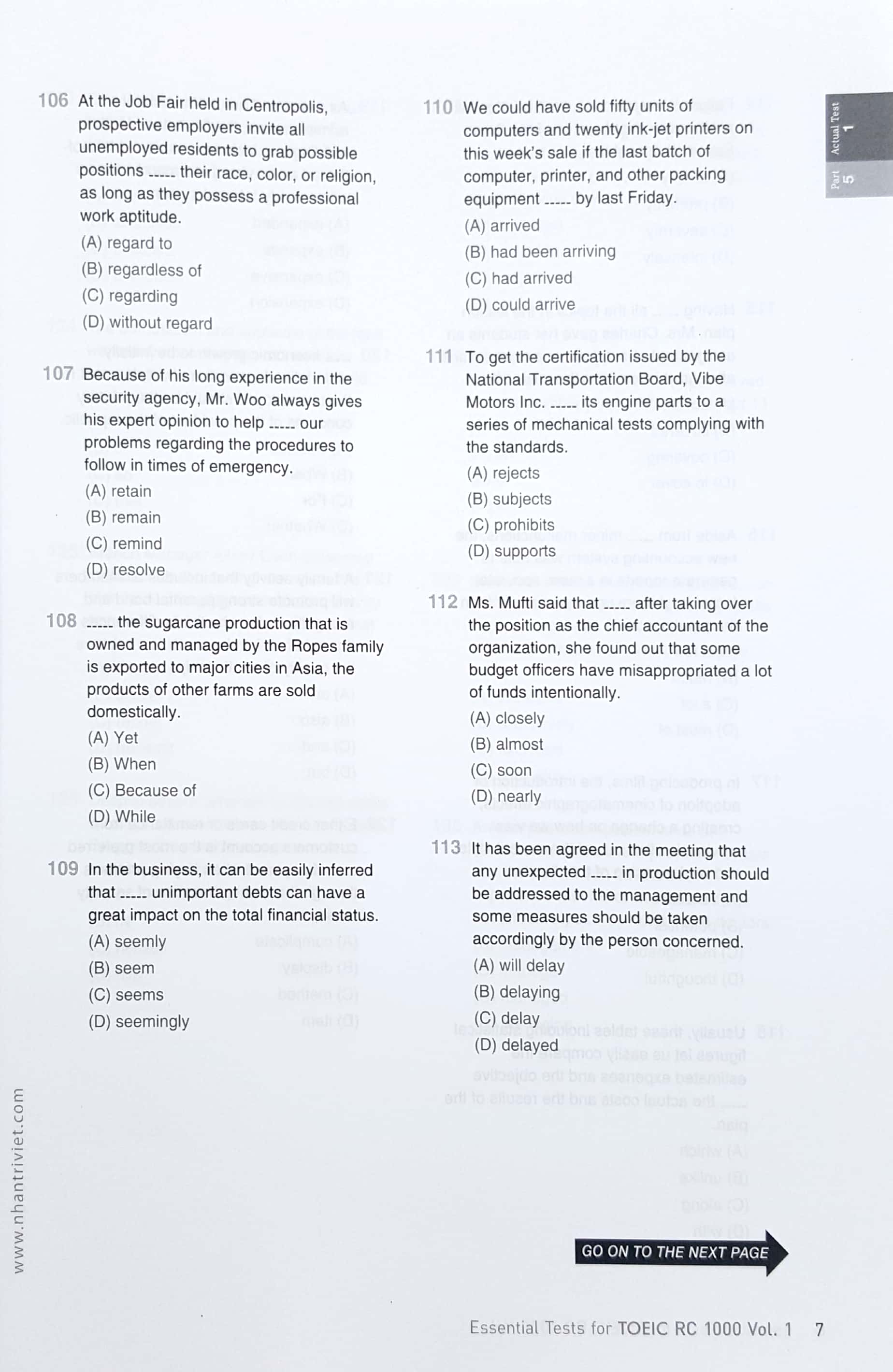 bộ essential test for toeic rc 1000 vol 1 (không cd)