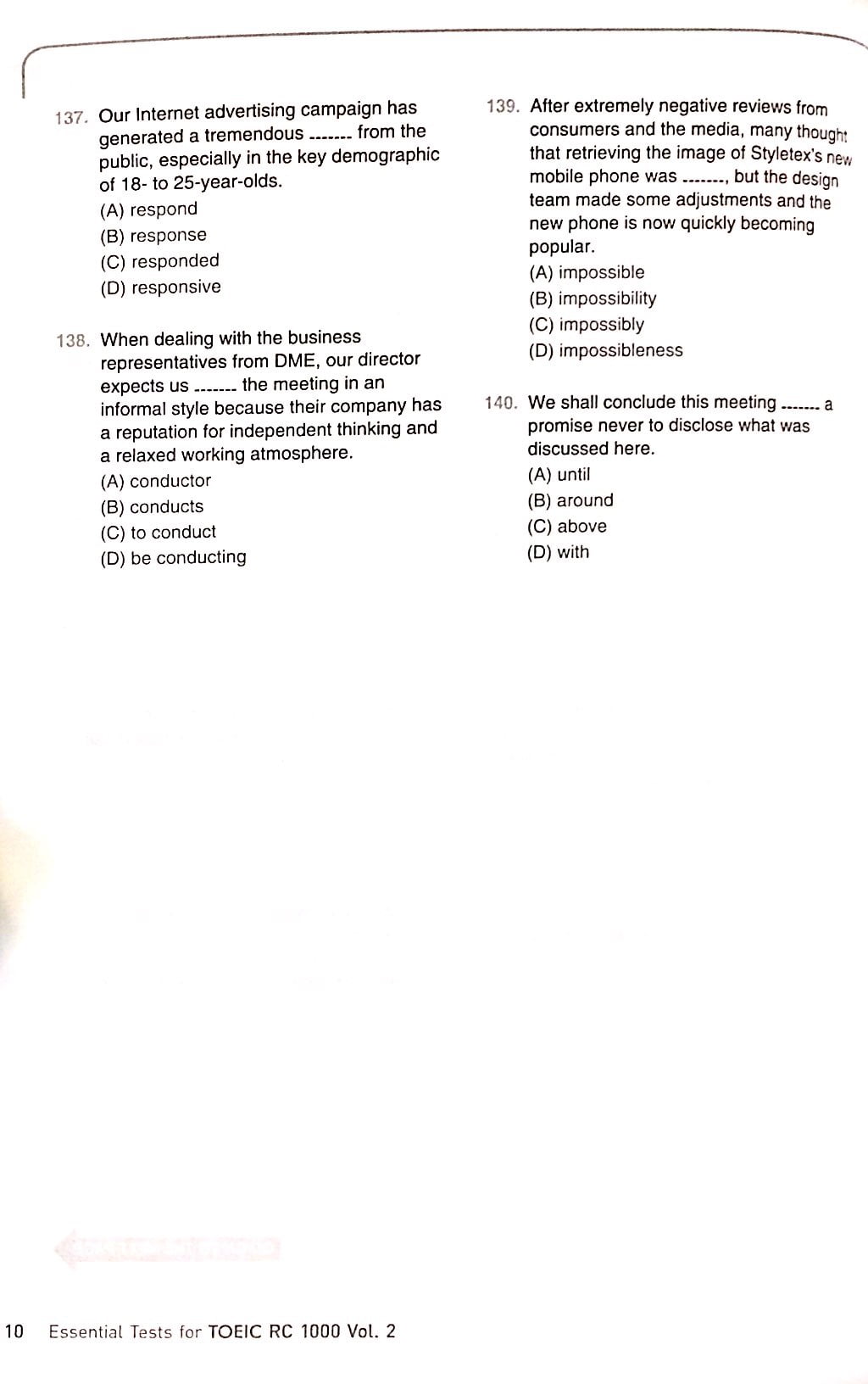 bộ essential test for toeic rc 1000 vol 2 (không cd)