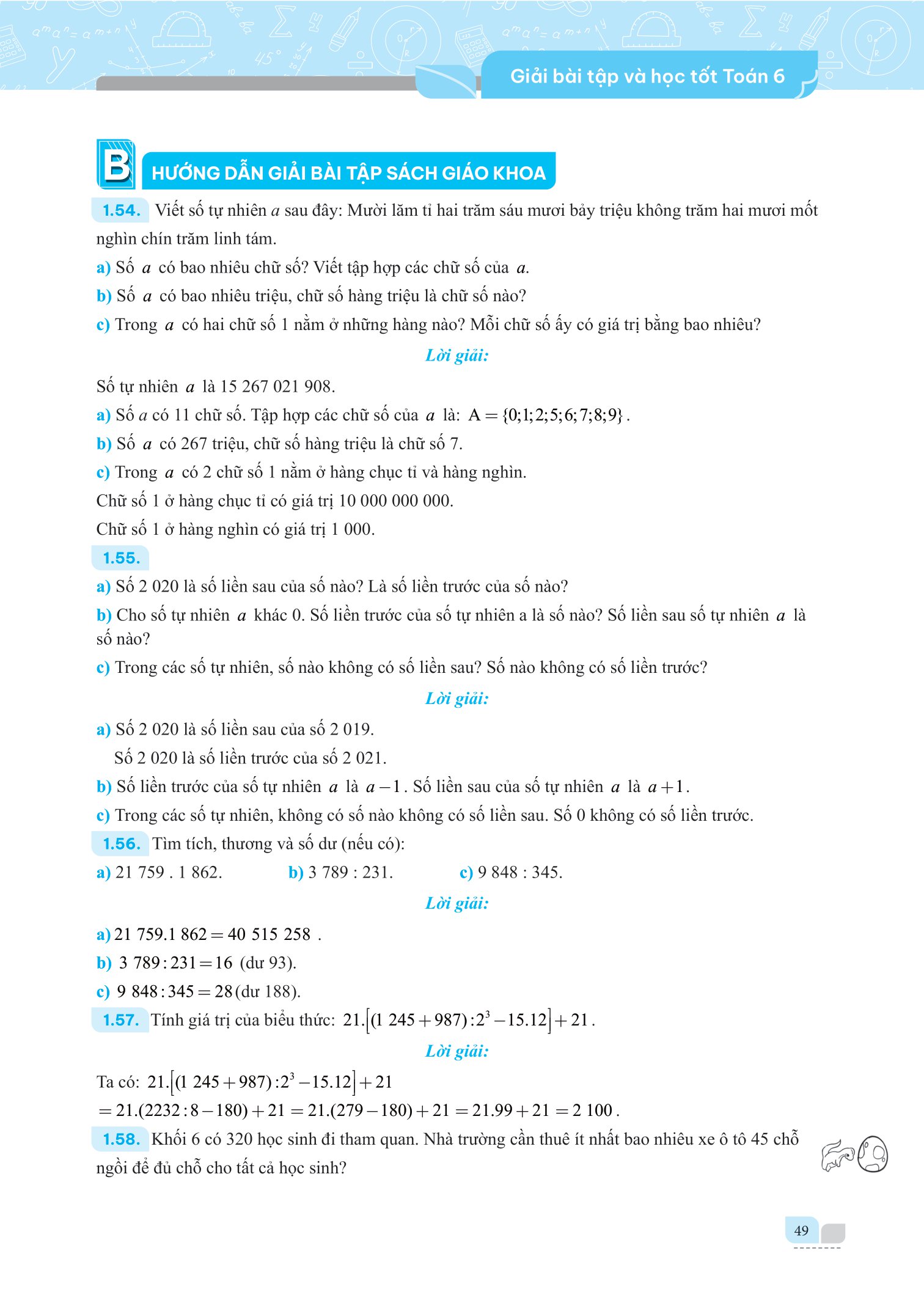 bộ giải bài tập và học tốt toán 6 - tập 1 (theo sgk kết nối tri thức với cuộc sống)