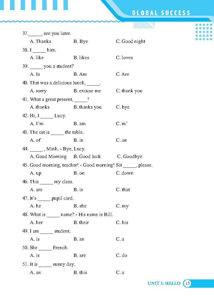 bộ global success - bài tập trắc nghiệm tiếng anh lớp 3 - tập 1 - có đáp án