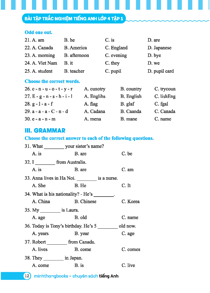 bộ global success - bài tập trắc nghiệm tiếng anh lớp 4 - tập 1 - có đáp án