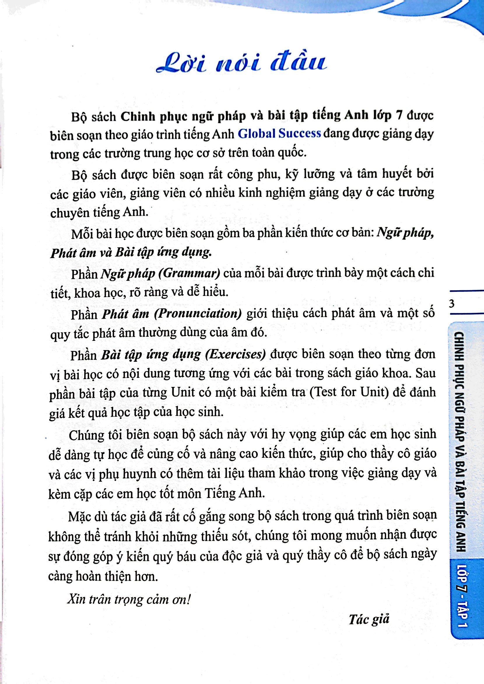 bộ global success - chinh phục ngữ pháp và bài tập tiếng anh lớp 7 - tập 1 (có đáp án)
