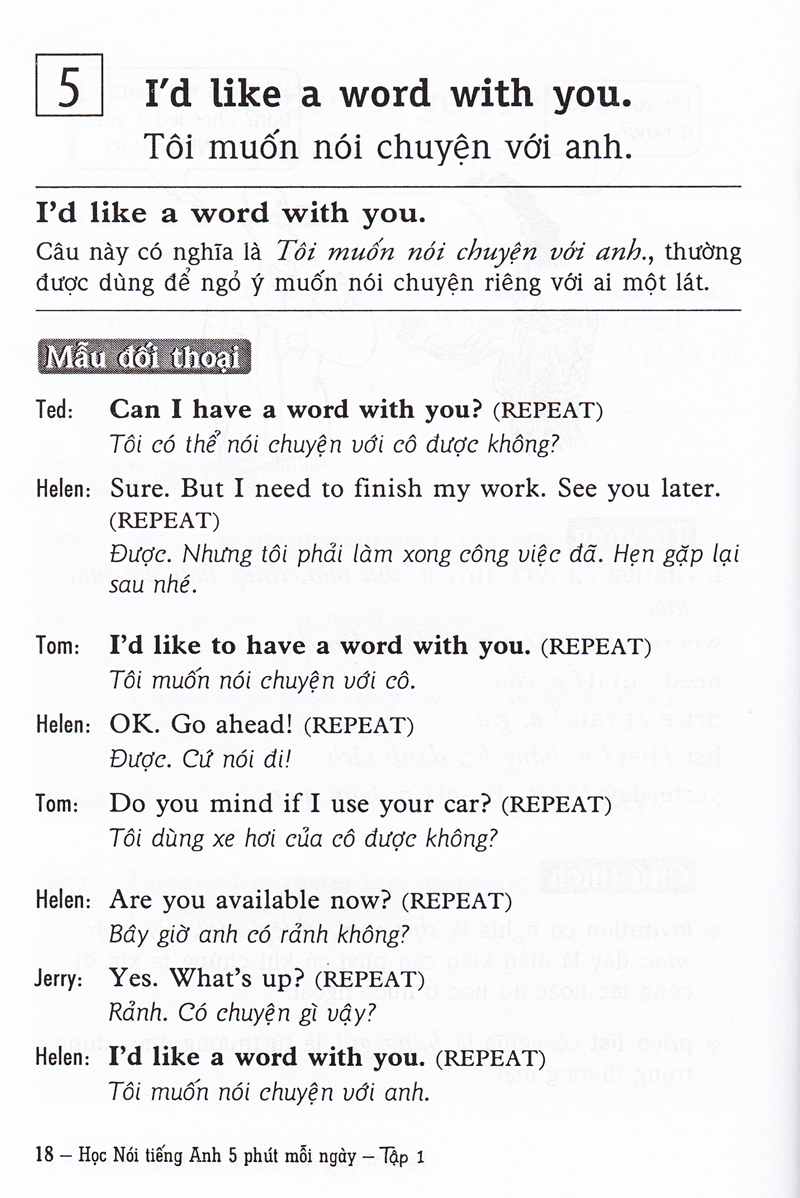 bộ học nói tiếng anh 5 phút mỗi ngày - tập 1 (kèm cd)