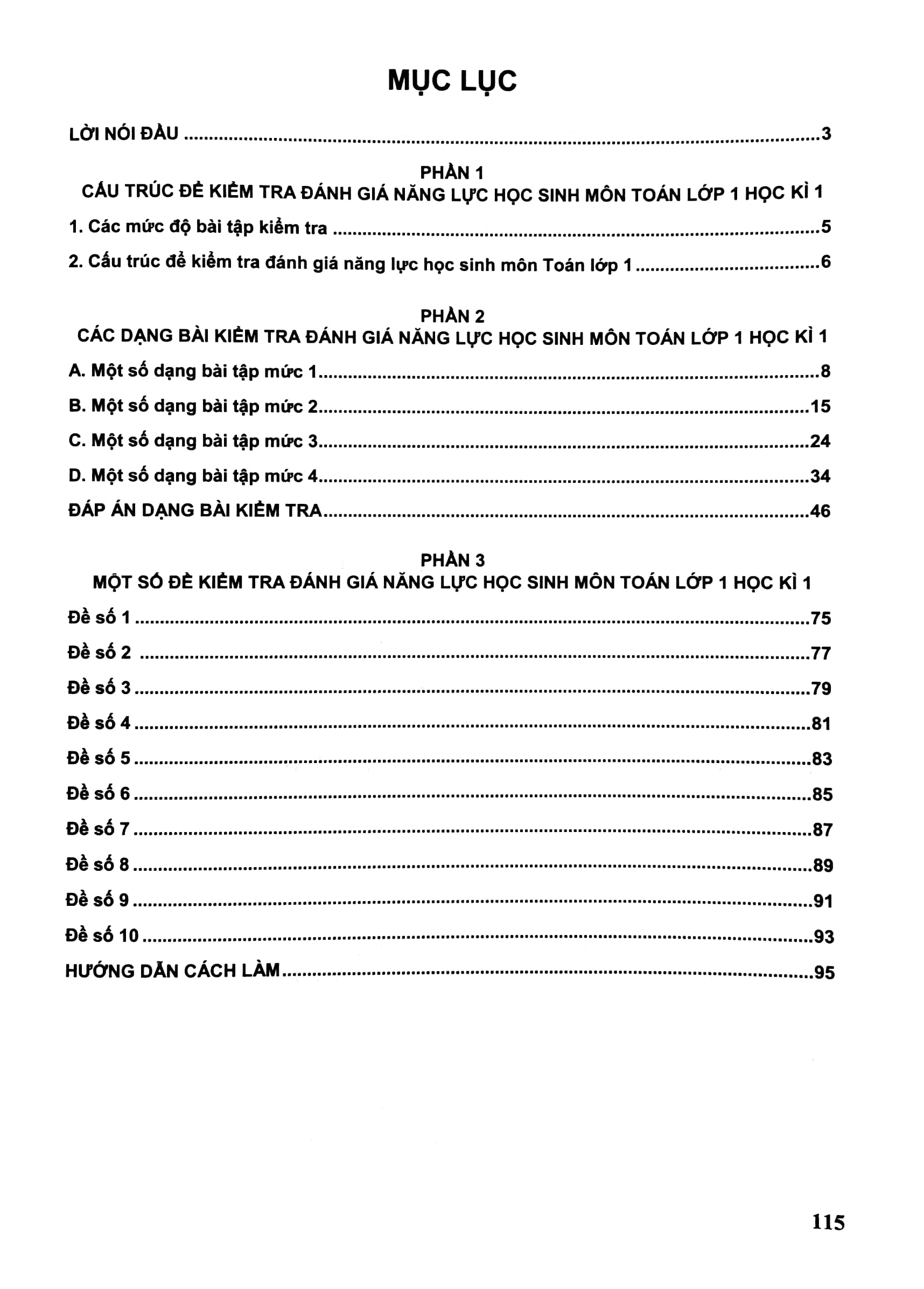 bộ kiểm tra, đánh giá năng lực học sinh lớp 1 môn toán - học kì 1