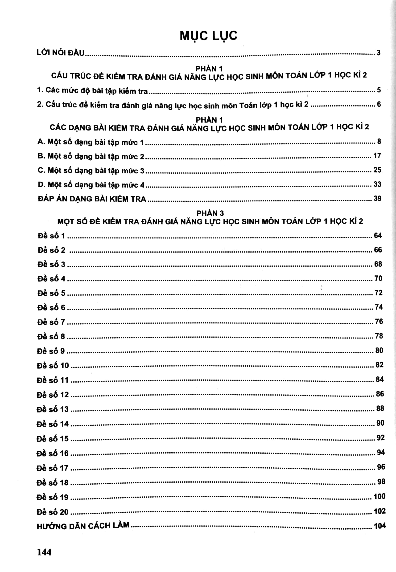 bộ kiểm tra, đánh giá năng lực học sinh lớp 1 môn toán - học kì 2