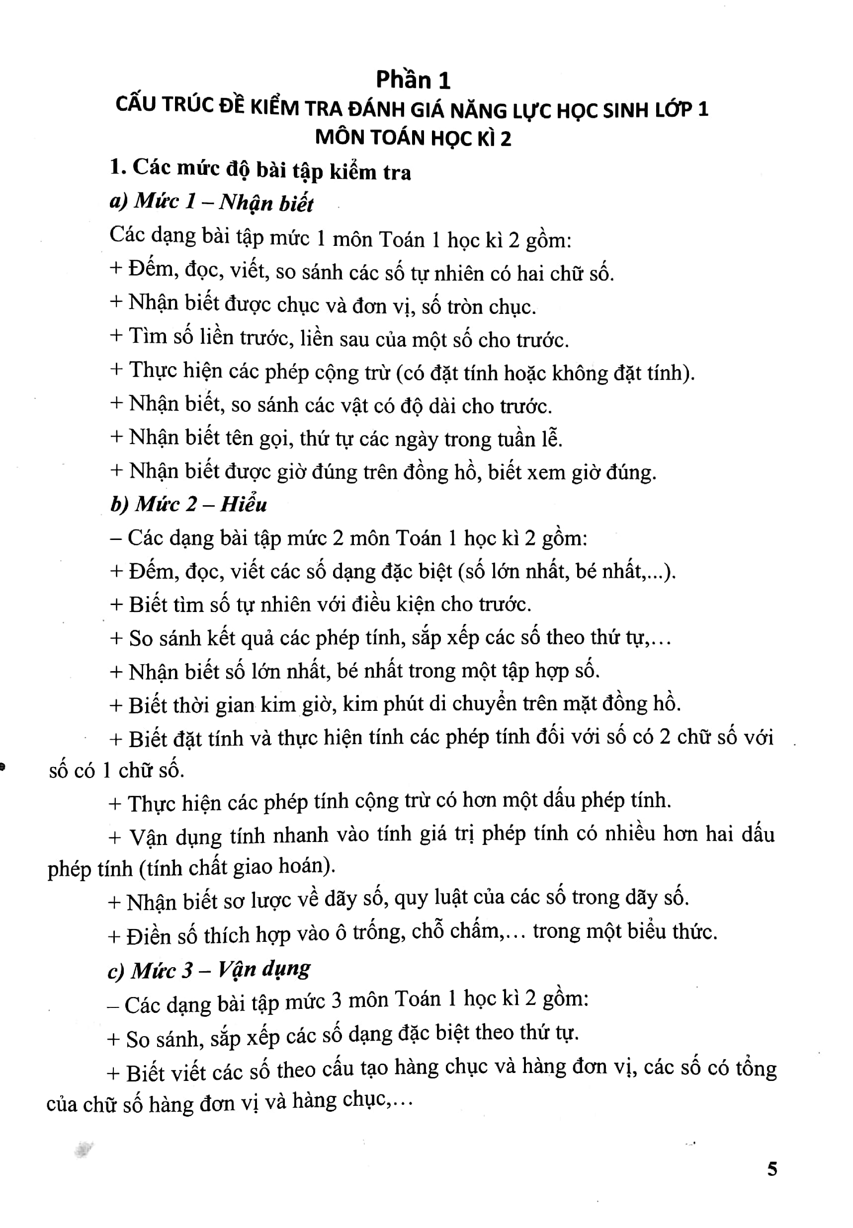 bộ kiểm tra, đánh giá năng lực học sinh lớp 1 môn toán - học kì 2