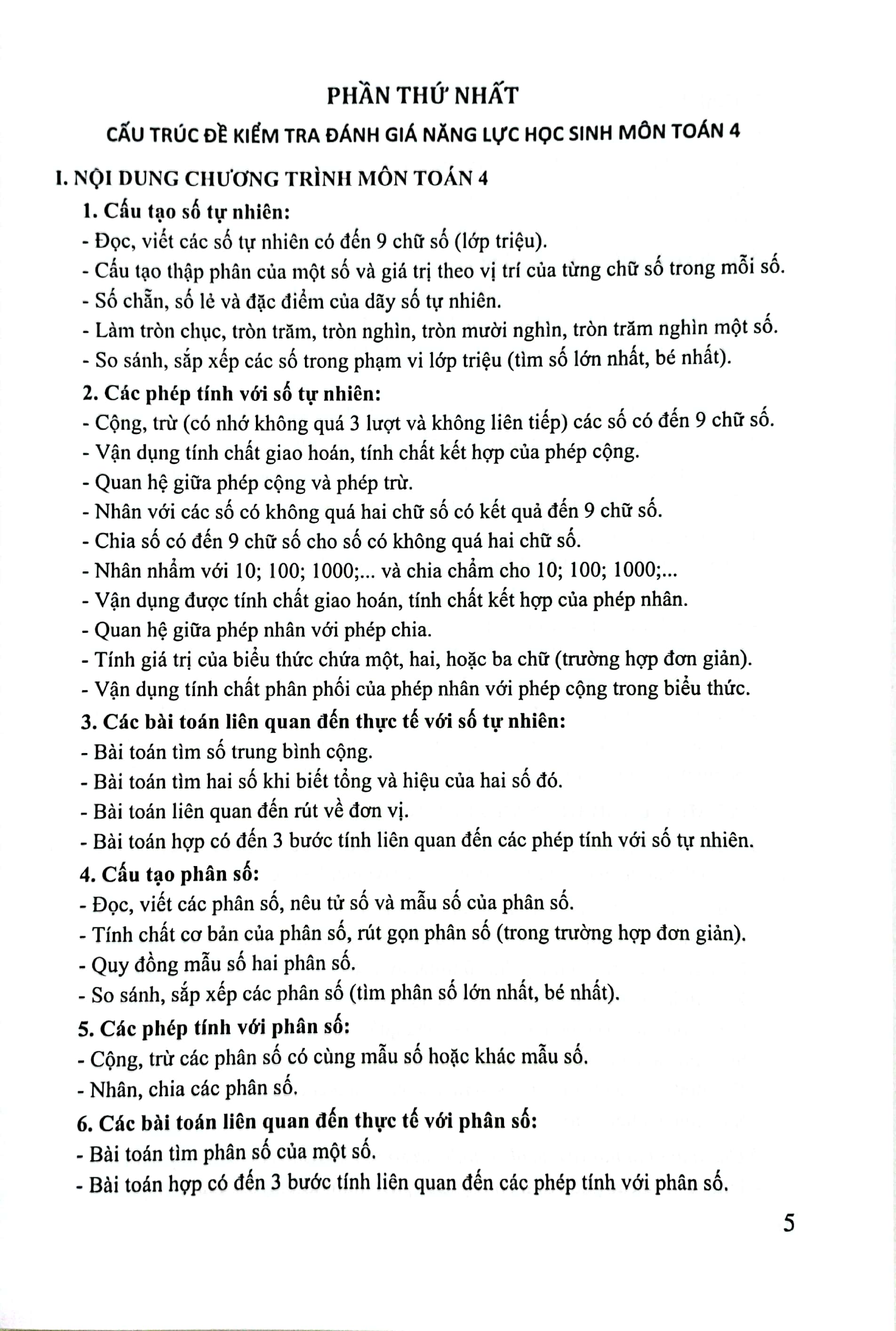 bộ kiểm tra, đánh giá năng lực học sinh lớp 4 môn toán - học kì 1