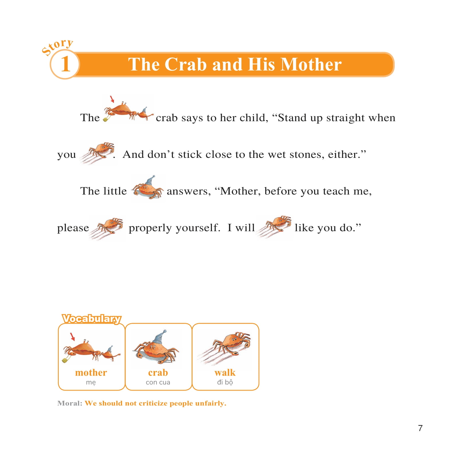 bộ learn english with fables 1 - học tiếng anh qua truyện ngụ ngôn - tập 1 - the crab and his mother - cua mẹ và cua con