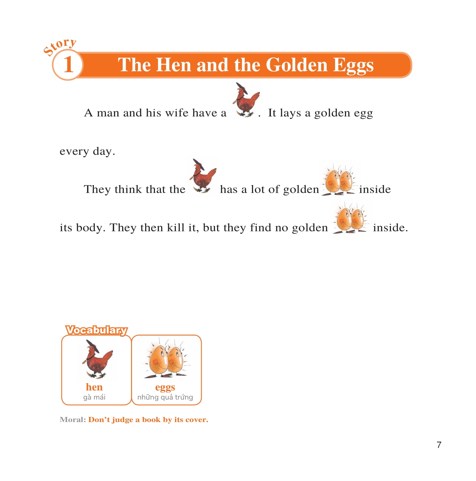 bộ learn english with fables 2 - học tiếng anh qua truyện ngụ ngôn - tập 2 - the hen and the golden eggs - gà mái và trứng vàng