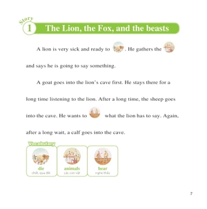 bộ learn english with fables 4 - học tiếng anh qua truyện ngụ ngôn - tập 4 - the lion, the fox, and the beasts - sư tử, cáo và muôn loài
