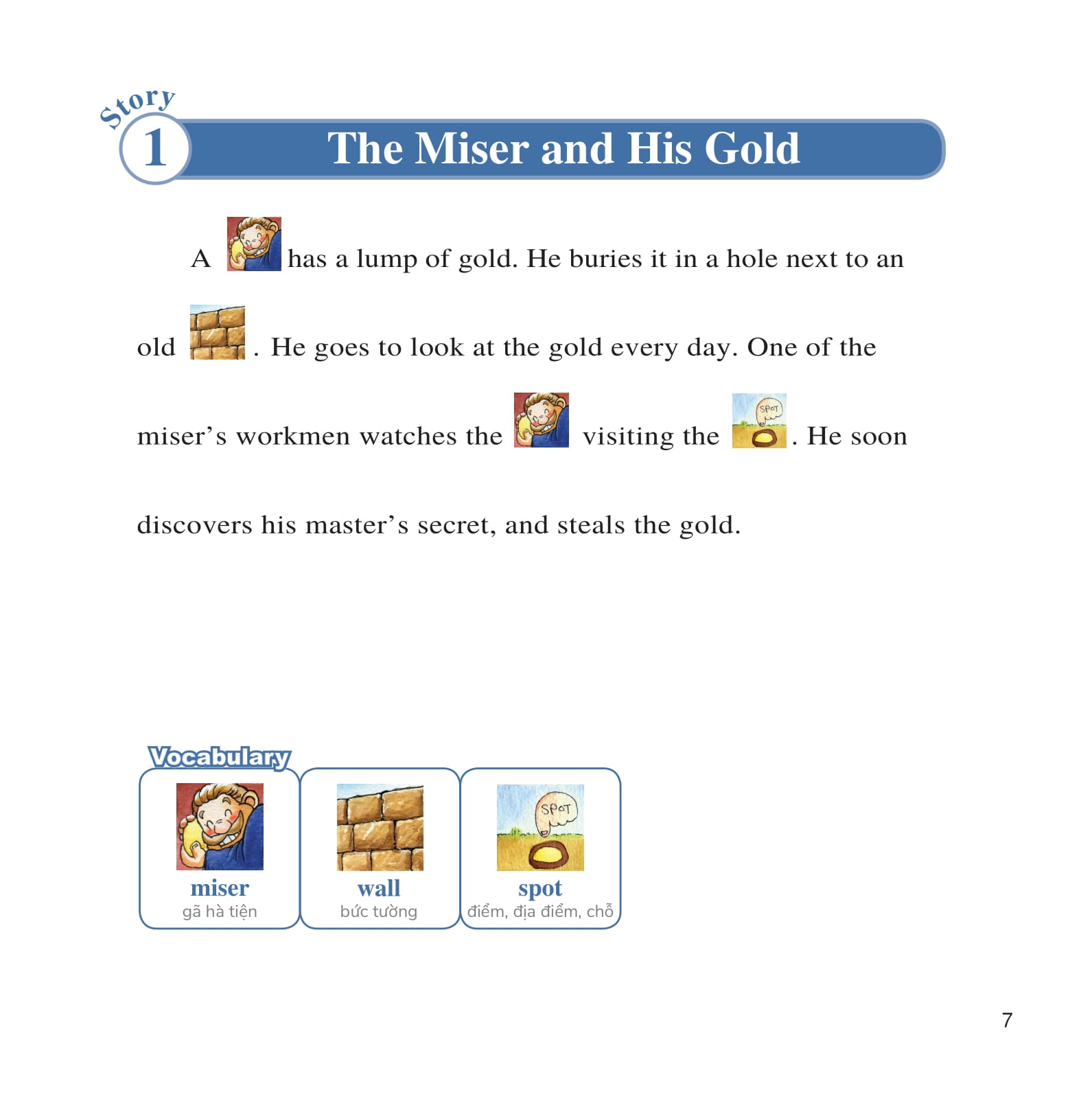 bộ learn english with fables 5 - học tiếng anh qua truyện ngụ ngôn - tập 5 - the miser and his gold - gã hà tiện và thỏi vàng