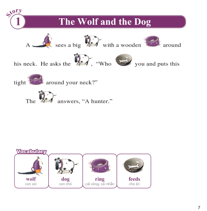 bộ learn english with fables 6 - học tiếng anh qua truyện ngụ ngôn - tập 6 - the wolf and the dog - sói và chó